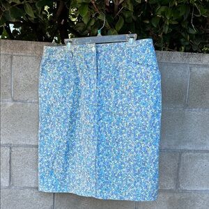 Vintage Talbots Fall Foliage Collage Leaves Floral Blue Pencil Straight Skirt